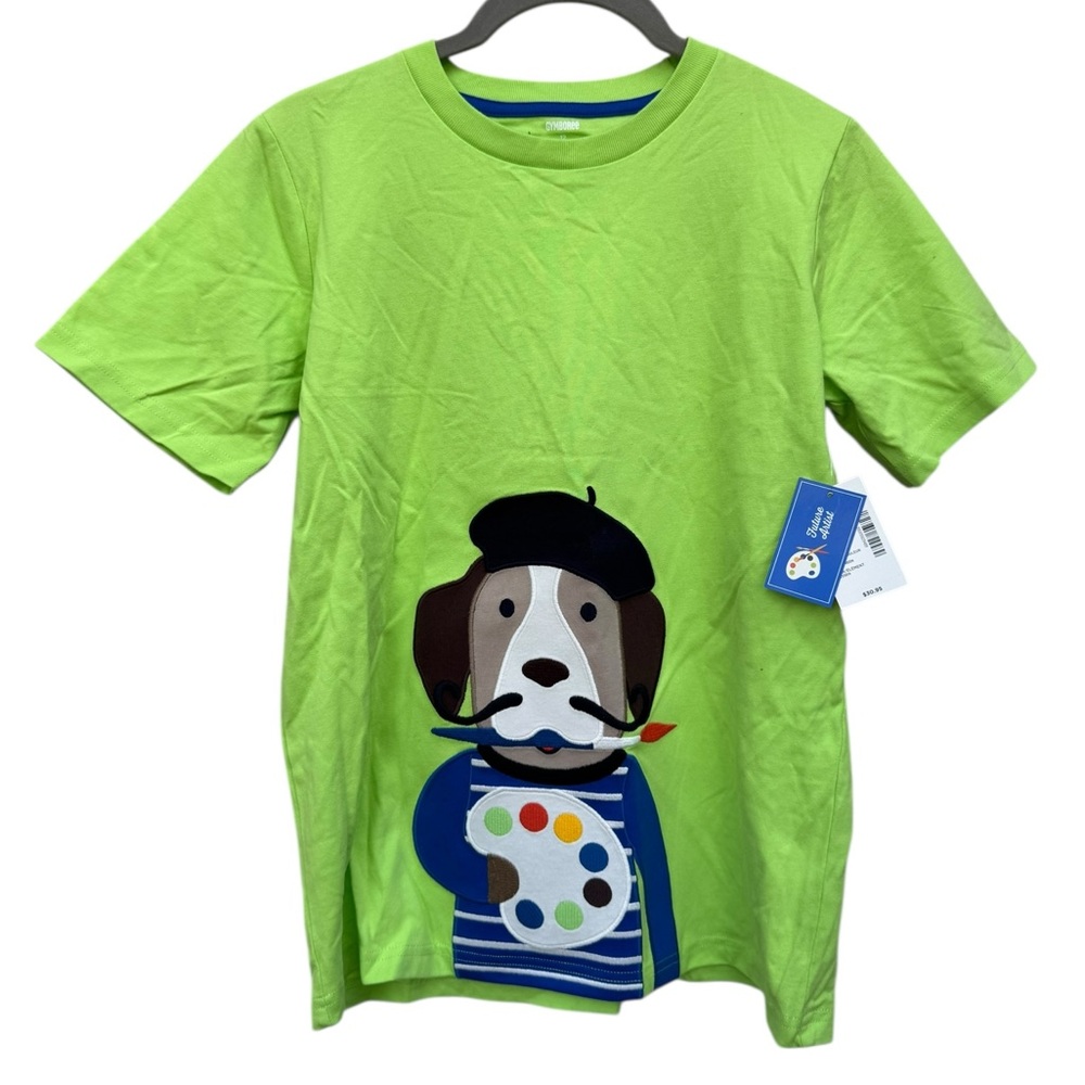 Gymboree Lime Green Artist Pup Cotton Shirt size 12 - Picture 4 of 8
